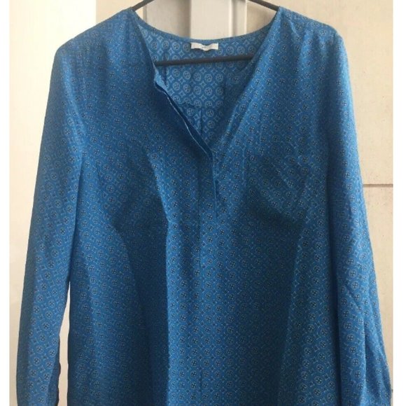 JOIE Silk Blue Blouse Tunic Turquoise Geometric Long Sleeves Top shirt Sz Small - Picture 1 of 7
